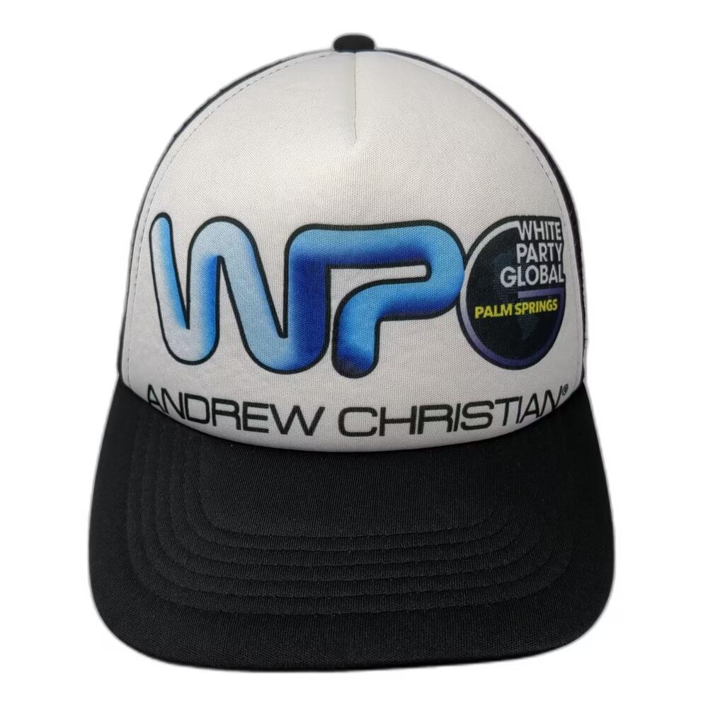 Andrew Christian Trucker Hat Black White OS Snapback Mesh White Party Global
